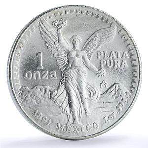 Mexico 1 onza Libertad Angel of Independence KM-494.3 Bullion silver coin 1991