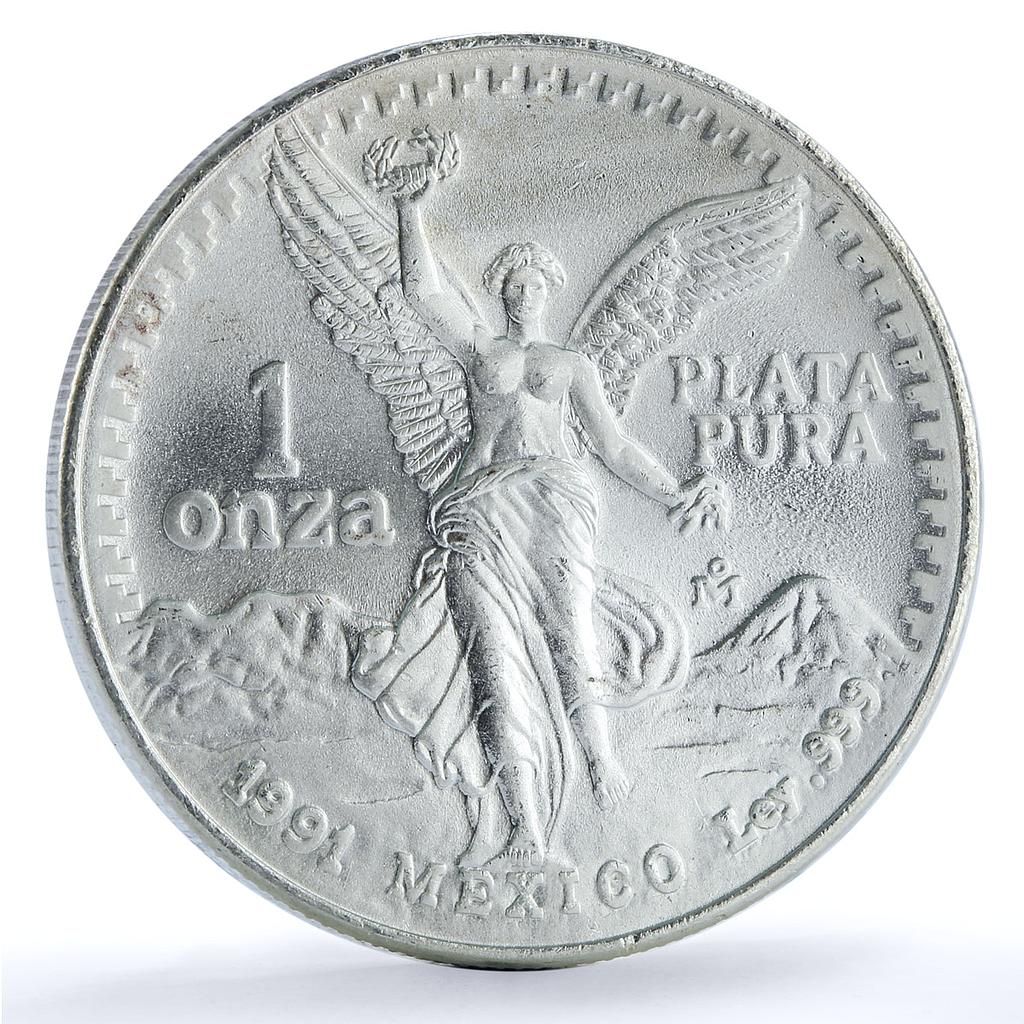 Mexico 1 onza Libertad Angel of Independence KM-494.3 Bullion silver coin 1991