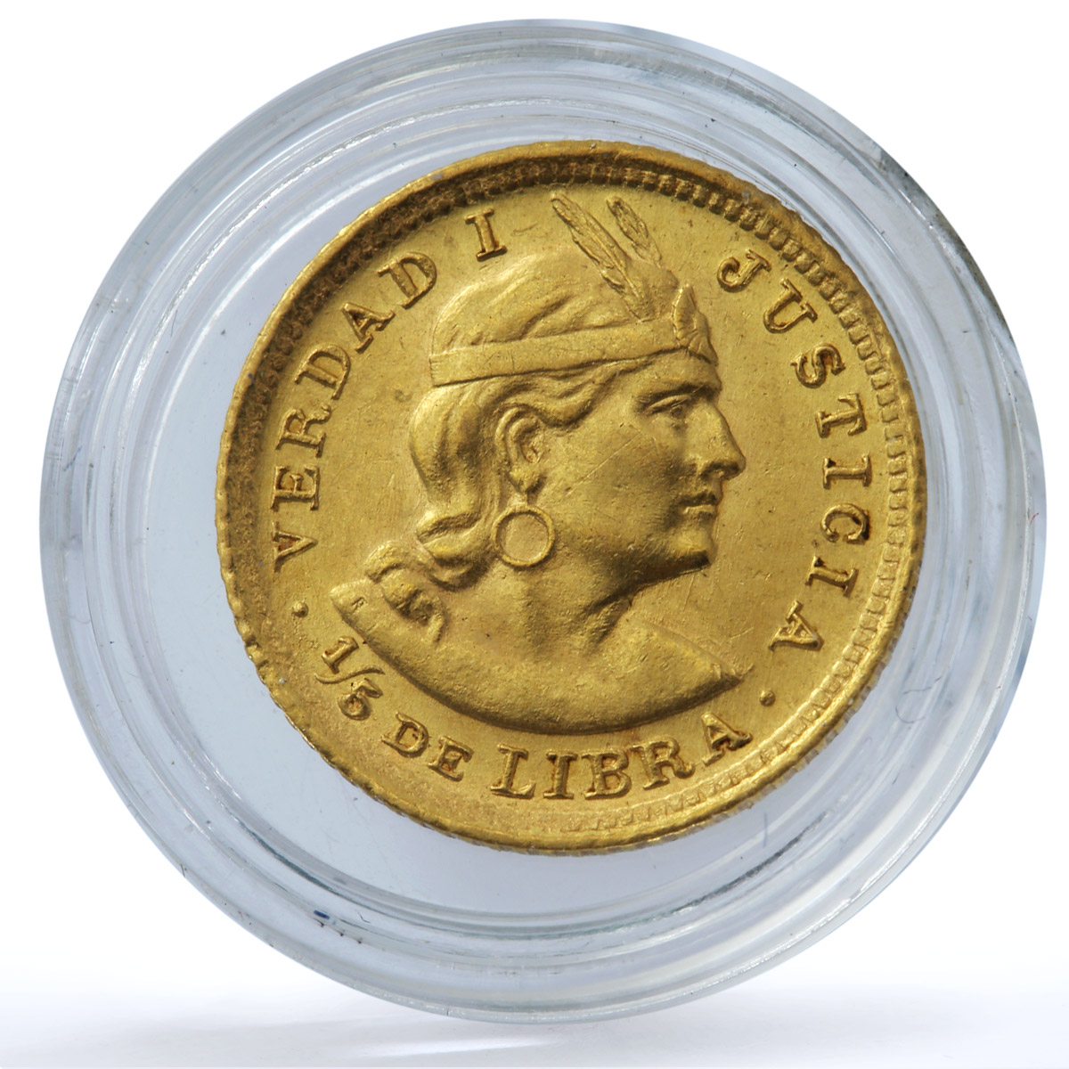 Peru 1/5 libra Republic Trade Coinage KM-210 Fr-75 gold coin 1907 GOZF