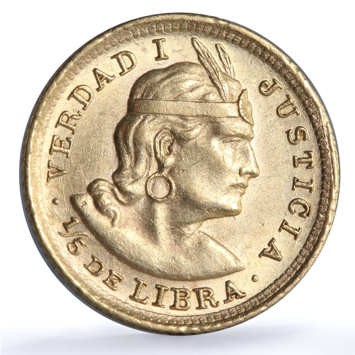 Peru 1/5 libra Republic Trade Coinage KM-210 Fr-75 gold coin 1907 GOZF