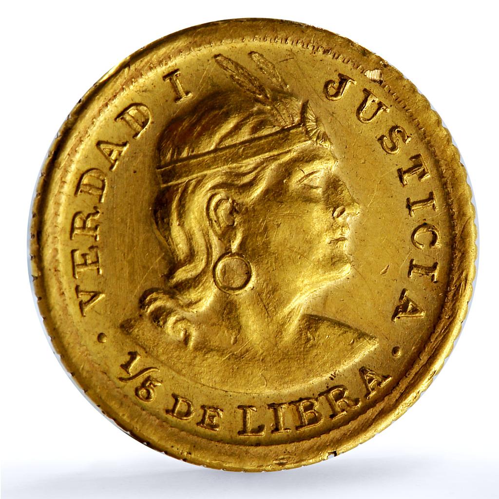 Peru 1/5 libra Republic Trade Coinage KM-210 Fr-75 gold coin 1959 ZBR