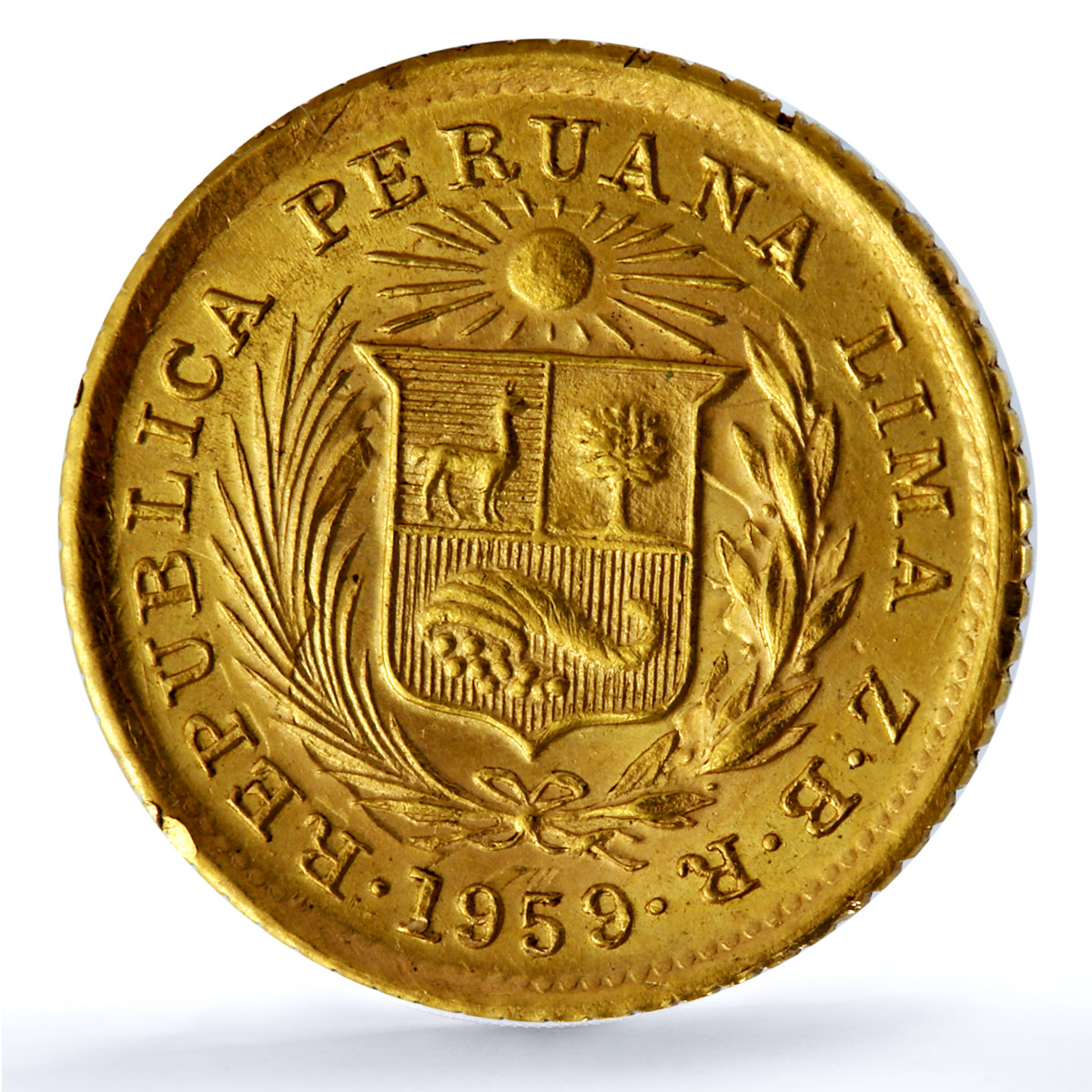 Peru 1/5 libra Republic Trade Coinage KM-210 Fr-75 gold coin 1959 ZBR