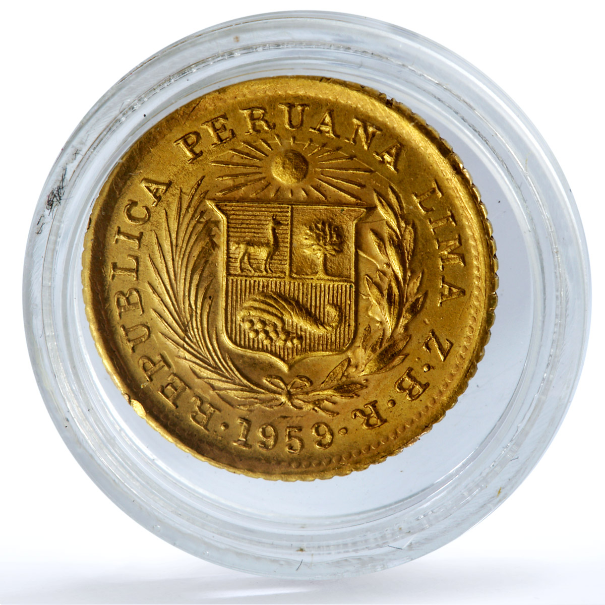 Peru 1/5 libra Republic Trade Coinage KM-210 Fr-75 gold coin 1959 ZBR