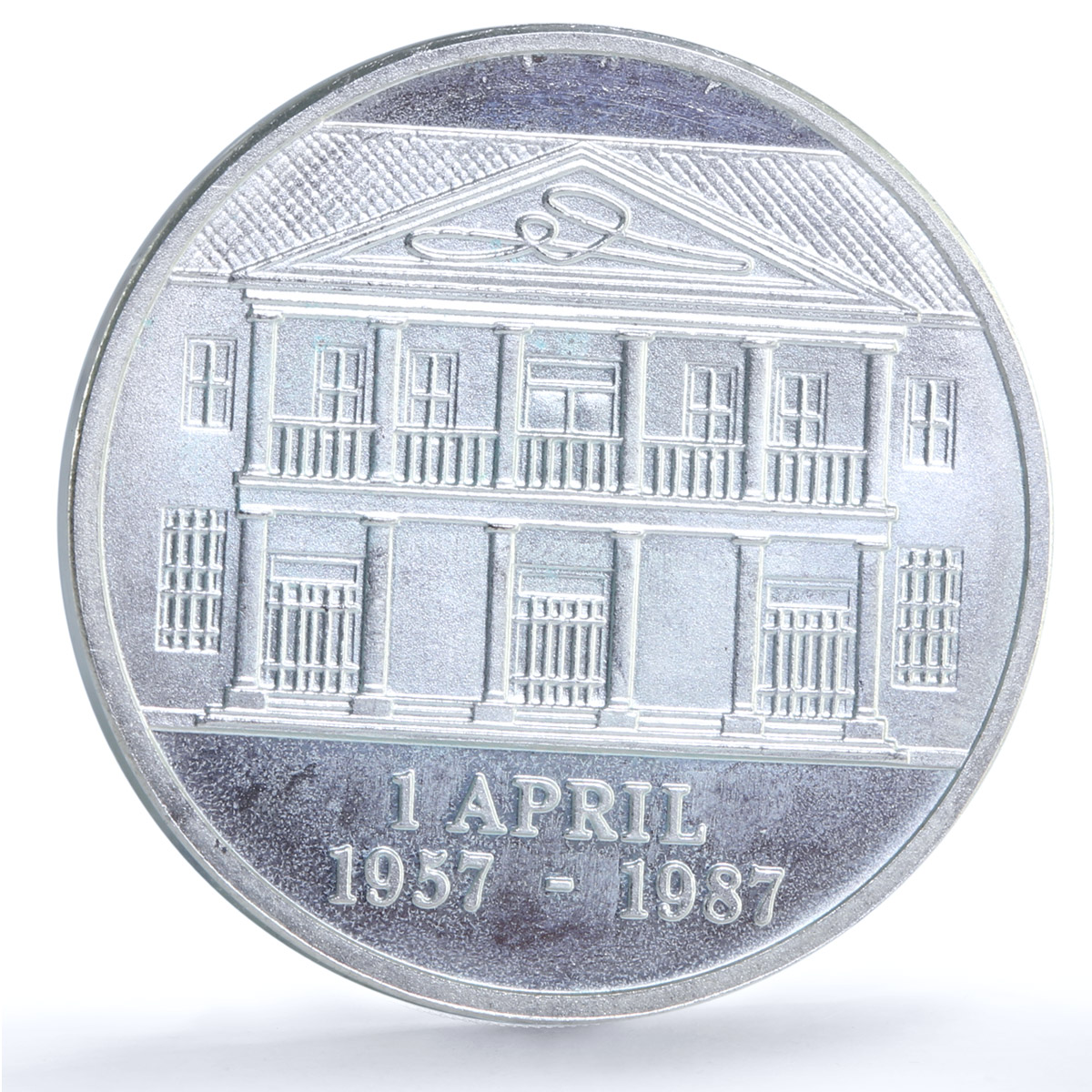 Suriname 30 gulden Central Bank KM-27 Anniversary Building silver coin 1987