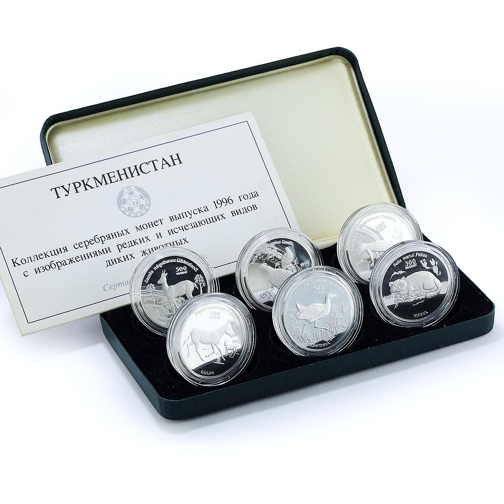 Turkmenistan 500 manat x 6 Set Red Book Animals Wildlife Fauna silver coins 1996