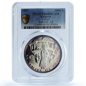Bulgaria 1000 leva Year of the Child KM-232 UNICEF PR 68 PCGS silver coin 1997