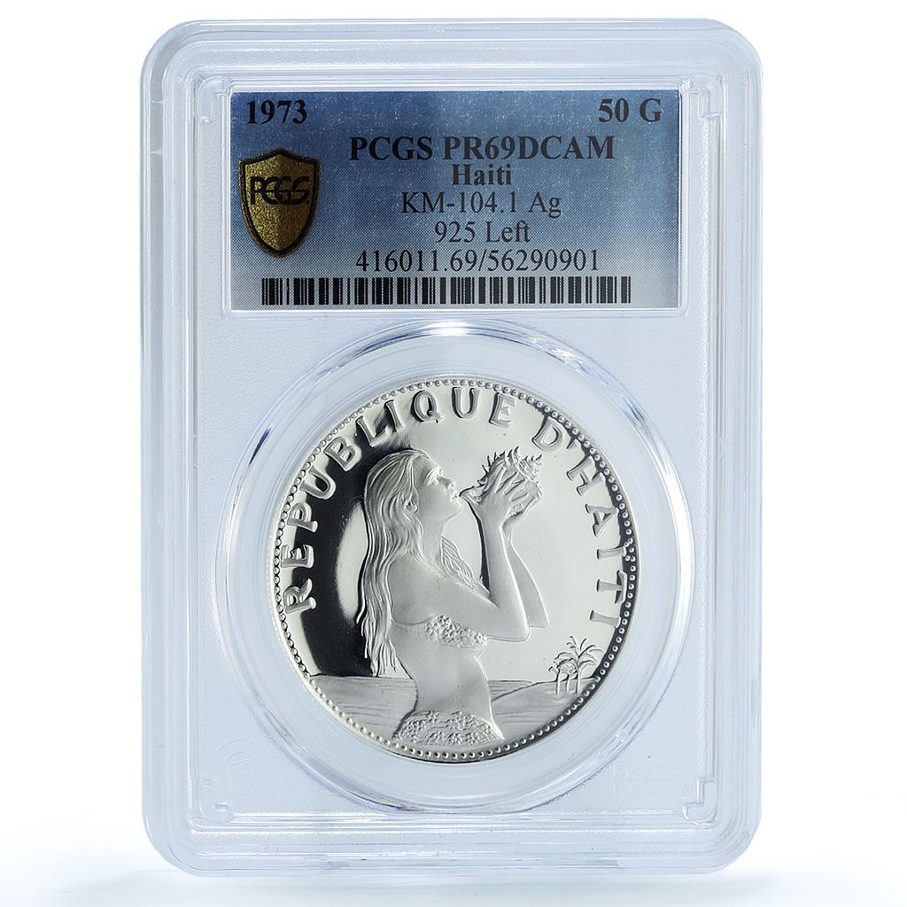Haiti 50 gourdes Woman with Shell Mark Left KM-104.1 PR 69 PCGS silver coin 1973 Haiti 50 gourdes Woman with Shell Mark Left KM-104.1 PR 69 PCGS silver coin 1973