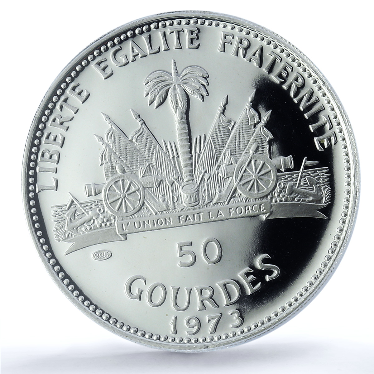 Haiti 50 gourdes Woman with Shell Mark Left KM-104.1 PR 69 PCGS silver coin 1973 Haiti 50 gourdes Woman with Shell Mark Left KM-104.1 PR 69 PCGS silver coin 1973