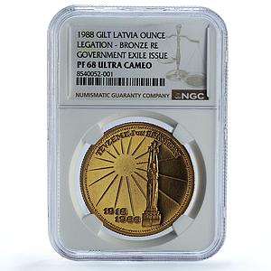 Latvia 1 ounce Independence Legation Series X#5b PF 68 NGC bronze coin 1988