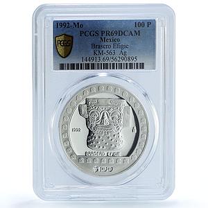 Mexico 100 pesos Brasero Efigie KM-563 Precolombina PR 69 PCGS silver coin 1992