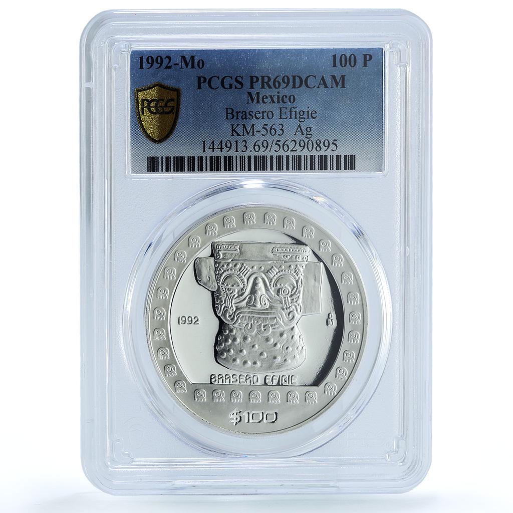 Mexico 100 pesos Brasero Efigie KM-563 Precolombina PR 69 PCGS silver coin 1992 Mexico 100 pesos Brasero Efigie KM-563 Precolombina PR 69 PCGS silver coin 1992