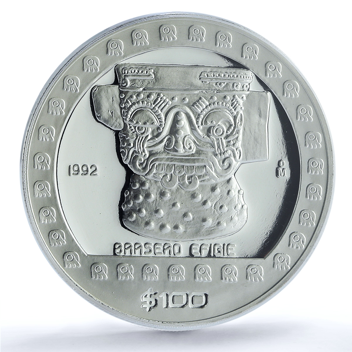Mexico 100 pesos Brasero Efigie KM-563 Precolombina PR 69 PCGS silver coin 1992 Mexico 100 pesos Brasero Efigie KM-563 Precolombina PR 69 PCGS silver coin 1992