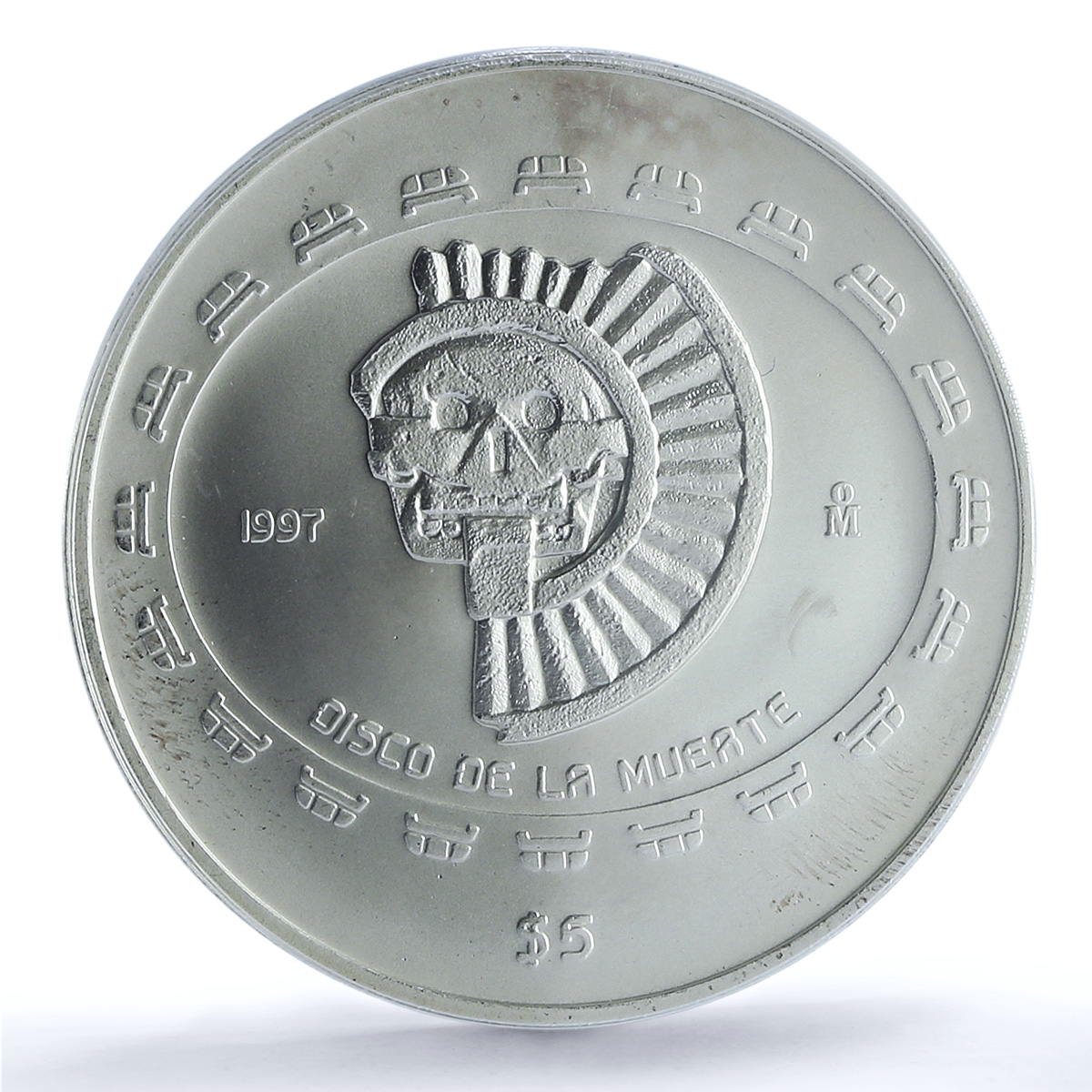 Mexico 5 pesos Disco Muerte KM-619 Precolombina MS 67 PCGS silver coin 1997 Mexico 5 pesos Disco Muerte KM-619 Precolombina MS 67 PCGS silver coin 1997