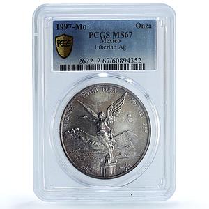 Mexico 1 onza Libertad Angel of Independence KM-613 MS 67 PCGS silver coin 1997