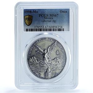 Mexico 1 onza Libertad Angel of Independence KM-613 MS 67 PCGS silver coin 1998