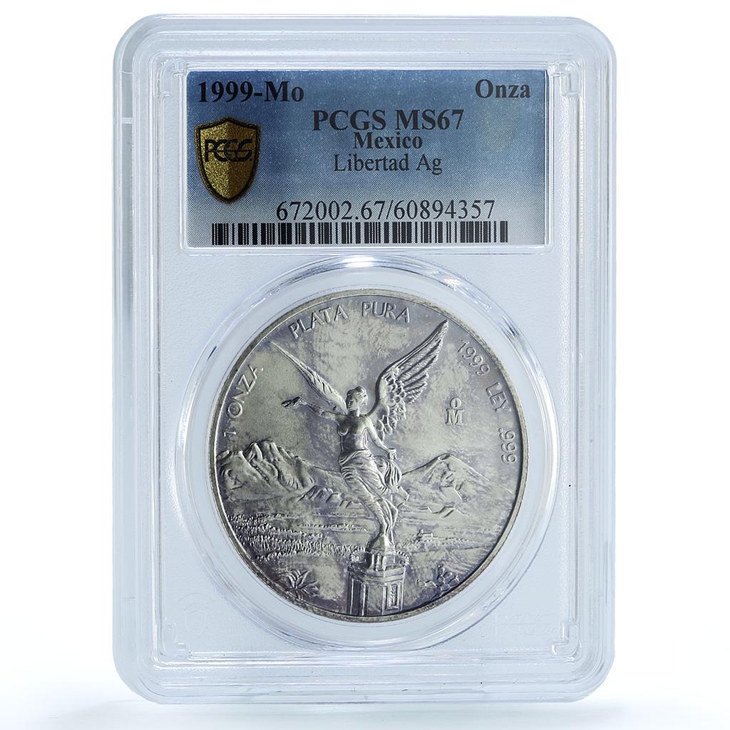 Mexico 1 onza Libertad Angel of Independence KM-613 MS 67 PCGS silver coin 1999 Mexico 1 onza Libertad Angel of Independence KM-613 MS 67 PCGS silver coin 1999