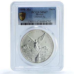 Mexico 1 onza Libertad Angel of Independence KM-613 MS 67 PCGS silver coin 1998
