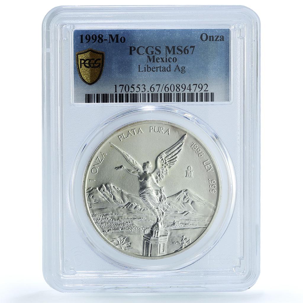 Mexico 1 onza Libertad Angel of Independence KM-613 MS 67 PCGS silver coin 1998 Mexico 1 onza Libertad Angel of Independence KM-613 MS 67 PCGS silver coin 1998