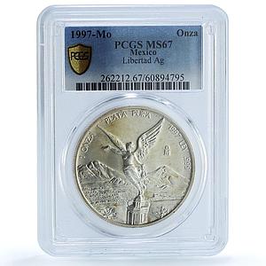 Mexico 1 onza Libertad Angel of Independence KM-613 MS 67 PCGS silver coin 1997