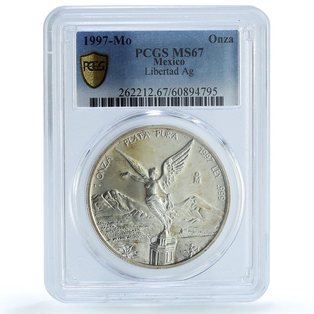 Mexico 1 onza Libertad Angel of Independence KM-613 MS 67 PCGS silver coin 1997 Mexico 1 onza Libertad Angel of Independence KM-613 MS 67 PCGS silver coin 1997