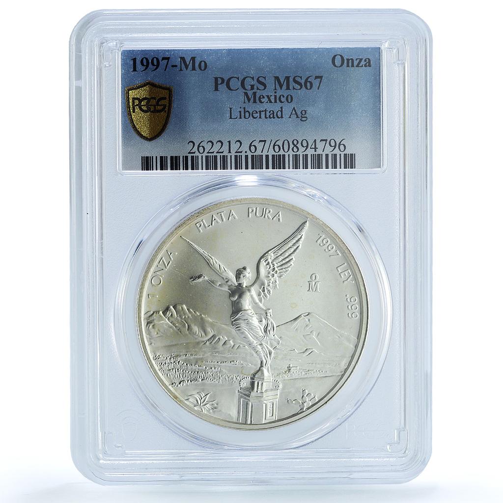 Mexico 1 onza Libertad Angel of Independence KM-613 MS 67 PCGS silver coin 1997