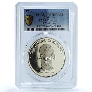 Malaysia 5 ringgit PATA Conference KM-40 Turtle PR 67 PCGS silver coin 1986