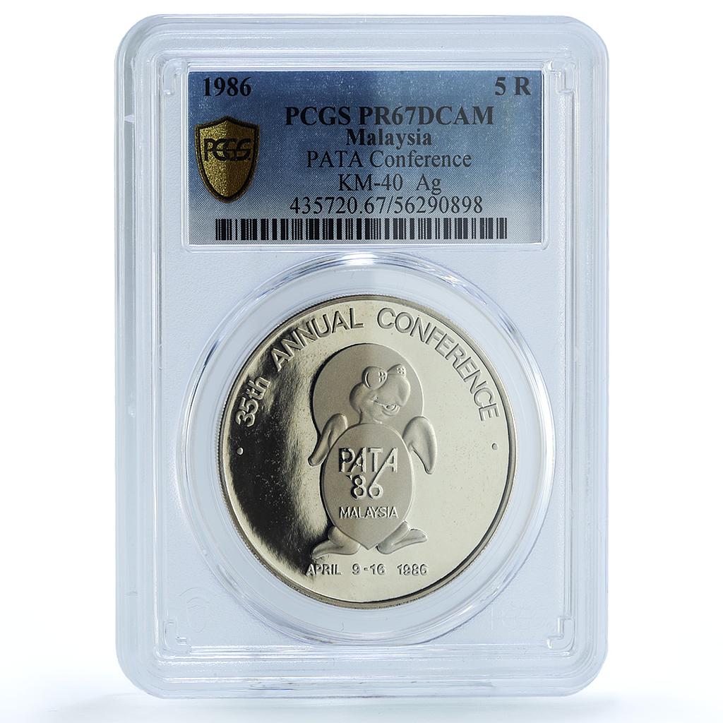 Malaysia 5 ringgit PATA Conference KM-40 Turtle PR 67 PCGS silver coin 1986 Malaysia 5 ringgit PATA Conference KM-40 Turtle PR 67 PCGS silver coin 1986