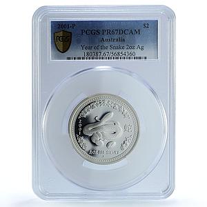 Australia 2 dollars Year Snake KM-537 Lunar Series 1 PR 67 PCGS silver coin 2001