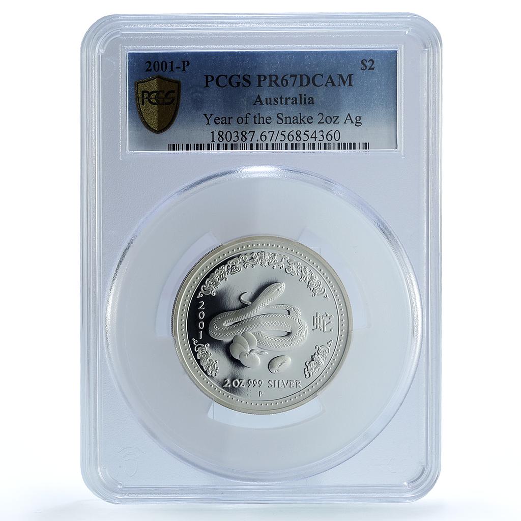 Australia 2 dollars Year Snake KM-537 Lunar Series 1 PR 67 PCGS silver coin 2001 Australia 2 dollars Year Snake KM-537 Lunar Series 1 PR 67 PCGS silver coin 2001