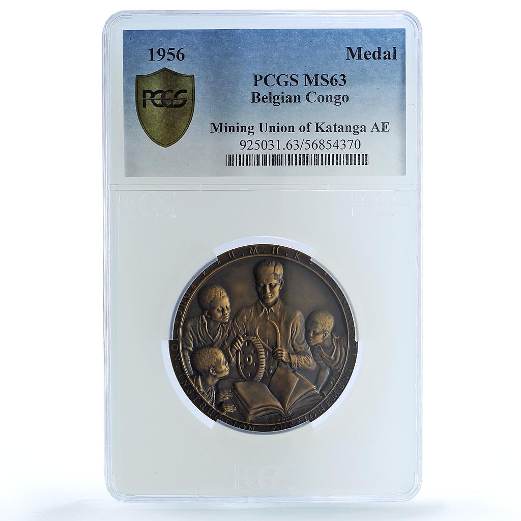 Congo Belgian Mining Union Katanga Brunet Fonson Mint MS 63 PCGS AE medal 1956 Congo Belgian Mining Union Katanga Brunet Fonson Mint MS 63 PCGS AE medal 1956