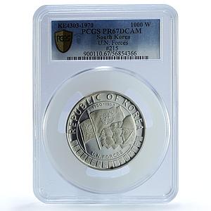 Korea South 1000 won UN Forces KM-13 Soldiers Flags PR 67 PCGS silver coin 1970