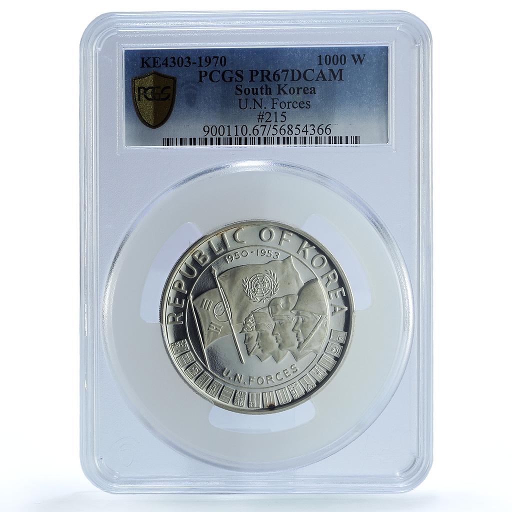 Korea South 1000 won UN Forces KM-13 Soldiers Flags PR 67 PCGS silver coin 1970