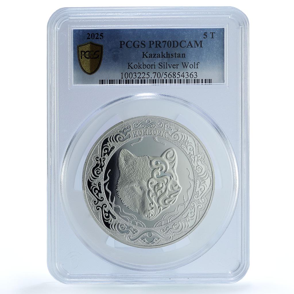 Kazakhstan 5 tenge Kokbori Sky Wolf PR 70 PCGS 5 oz silver coin 2025 Kazakhstan 5 tenge Kokbori Sky Wolf PR 70 PCGS 5 oz silver coin 2025