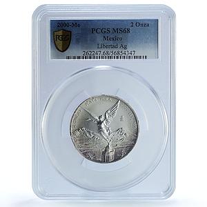 Mexico 2 onzas Libertad Angel of Independence KM-614 MS 68 PCGS silver coin 2000