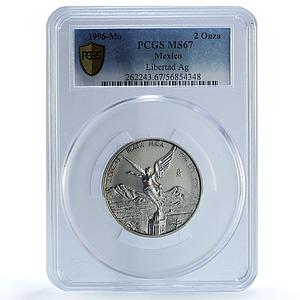 Mexico 2 onzas Libertad Angel of Independence KM-614 MS 67 PCGS silver coin 1996