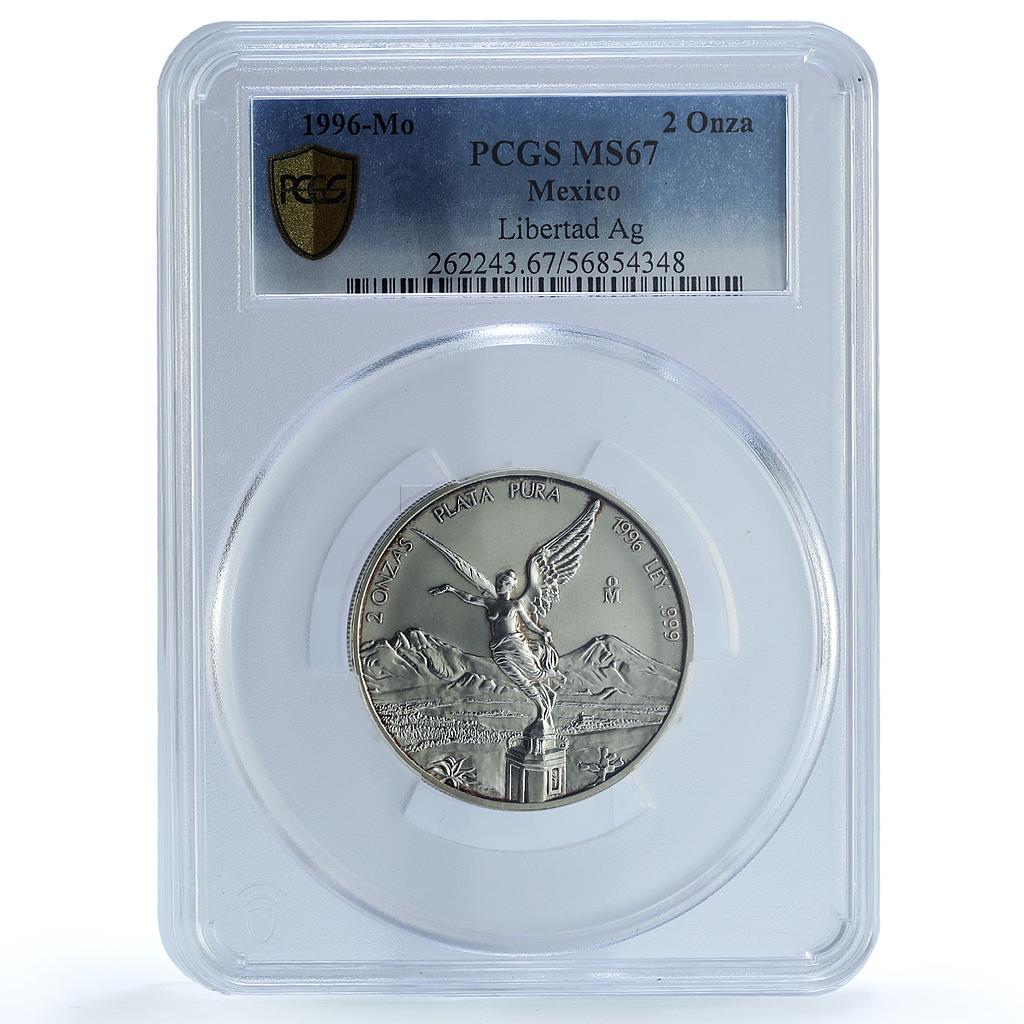 Mexico 2 onzas Libertad Angel of Independence KM-614 MS 67 PCGS silver coin 1996 Mexico 2 onzas Libertad Angel of Independence KM-614 MS 67 PCGS silver coin 1996
