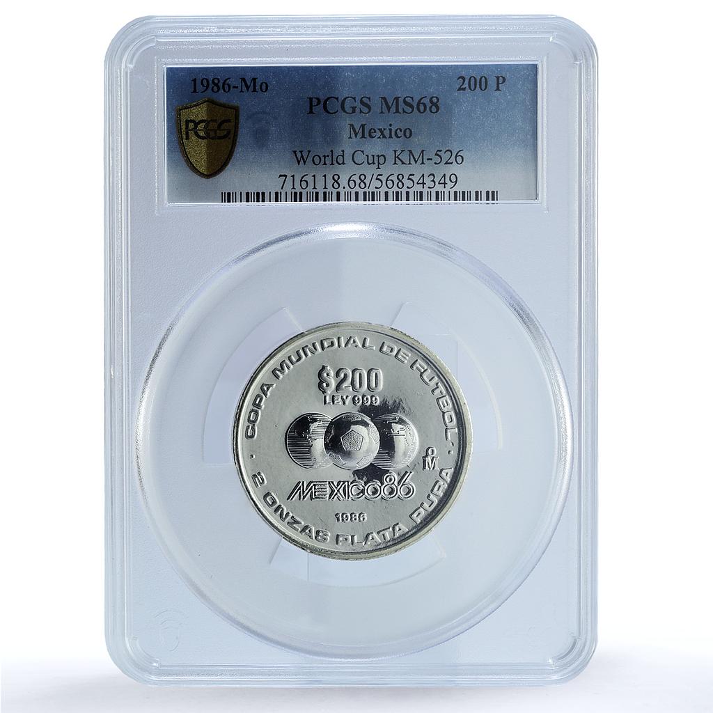 Mexico 200 pesos Football World Cup KM-526 Soccer MS 68 PCGS silver coin 1986 Mexico 200 pesos Football World Cup KM-526 Soccer MS 68 PCGS silver coin 1986