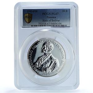Panama 20 balboas Simon Bolivar KM-93 Pl 67 PCGS silver coin 1983