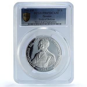 Panama 20 balboas Simon Bolivar KM-93 PR 67 PCGS silver coin 1983