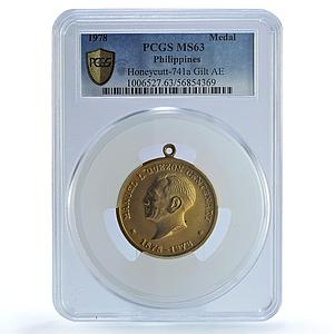 Philippines Manuel Quezon Centenary Honeycutt-741a MS 63 PCGS bronze medal 1978