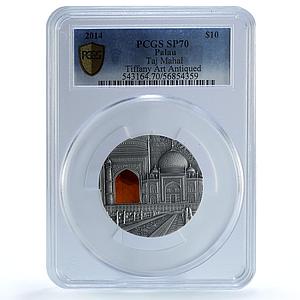 Palau 10 dollars Taj Mahal India KM-724 Tiffany Art SP 70 PCGS silver coin 2014