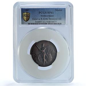 Switzerland Geneva Shooting Festival R-628b SP 61 PCGS bronze medal 1887
