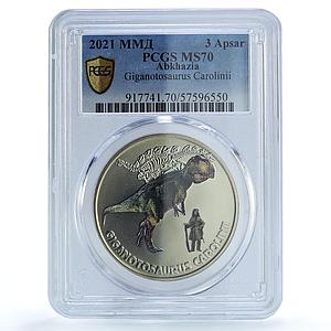 Abkhazia 3 apsar Giganotosaurus Carolinii Dinosaurs MS 70 PCGS nickel coin 2021