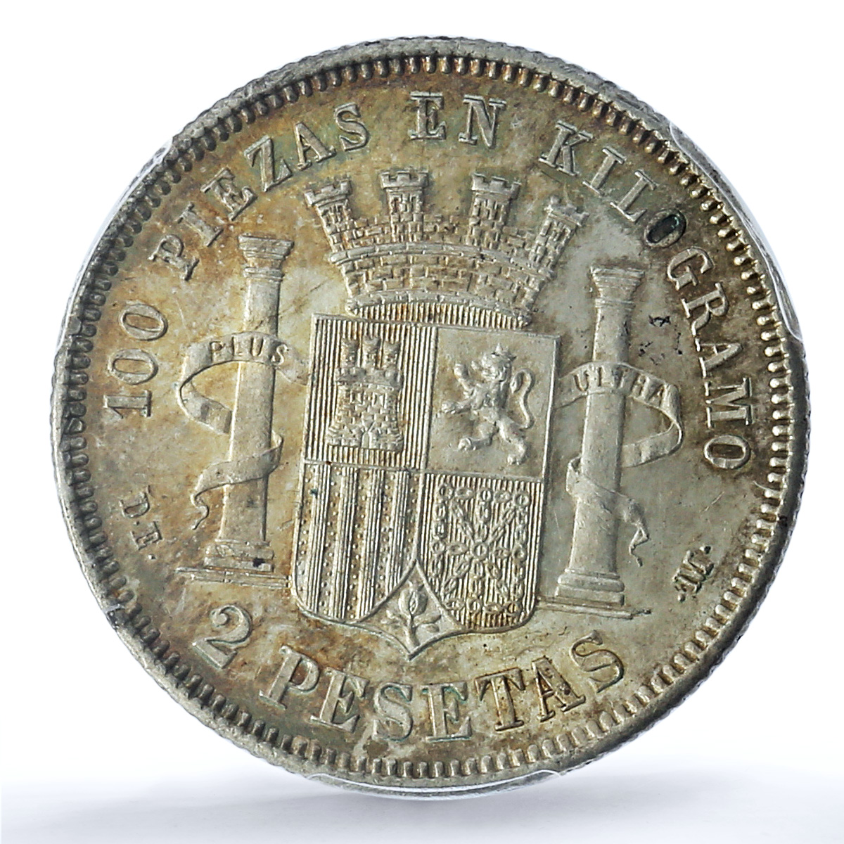 S 1870-DE M 2 Pta (1874) KM-654 Ag S 1870-DE M 2 Pta (1874) KM-654 Ag