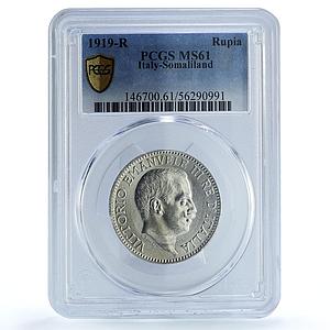 Somaliland Italy 1 rupia Vittorio Emanuele III KM-6 MS 61 PCGS silver coin 1919