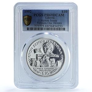 Liberia 10 dollars Ayrton Senna KM-85 Formula One Car PR69 PCGS silver coin 1992