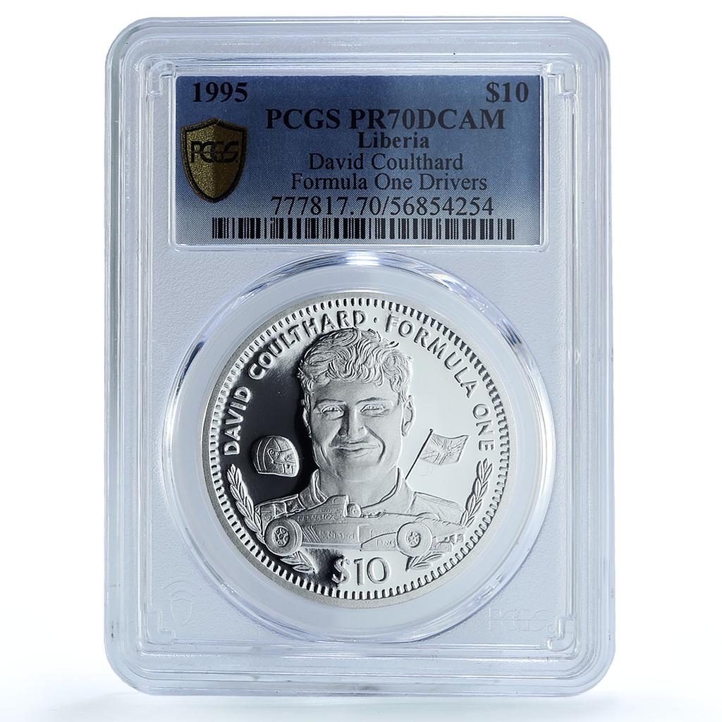 Liberia 10 dollars Coulthard KM-189 Formula One Car PR 70 PCGS silver coin 1995 Liberia 10 dollars Coulthard KM-189 Formula One Car PR 70 PCGS silver coin 1995