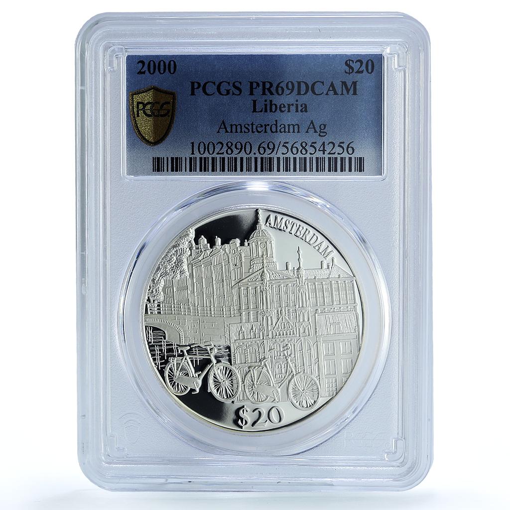 Liberia 20 dollars Amsterdam Netherlands Architecture PR69 PCGS silver coin 2000 Liberia 20 dollars Amsterdam Netherlands Architecture PR69 PCGS silver coin 2000