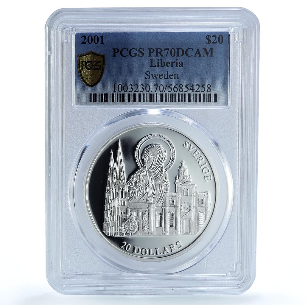 Liberia 20 dollars Sweden KM-1258 Architecture Church PR70 PCGS silver coin 2001 Liberia 20 dollars Sweden KM-1258 Architecture Church PR70 PCGS silver coin 2001