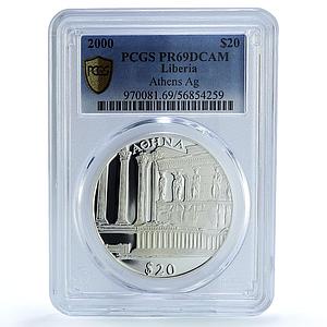 Liberia 20 dollars Athens Greece Architecture Temple PR 69 PCGS silver coin 2000